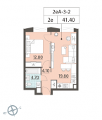 1-комнатная квартира 41,4 м²