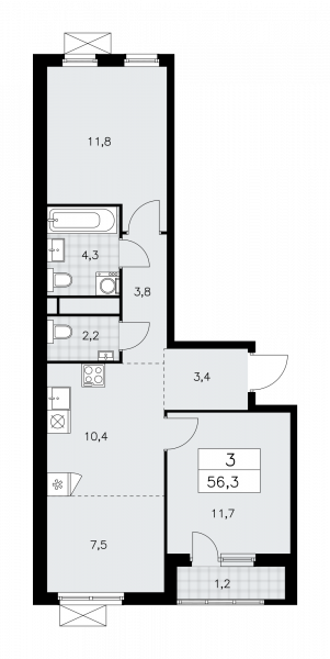 3 комнаты до 56.3