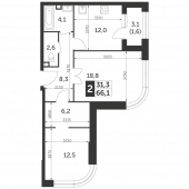 2-комнатная квартира 66,1 м²