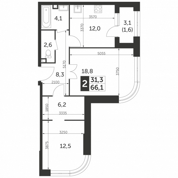 2 комнаты до 66.1
