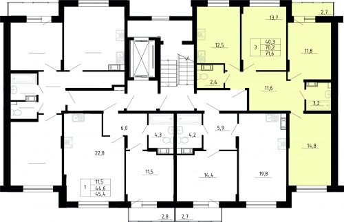 3-комнатная, квартира, 70.2 м²