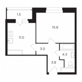 1-комнатная квартира 39,44 м²