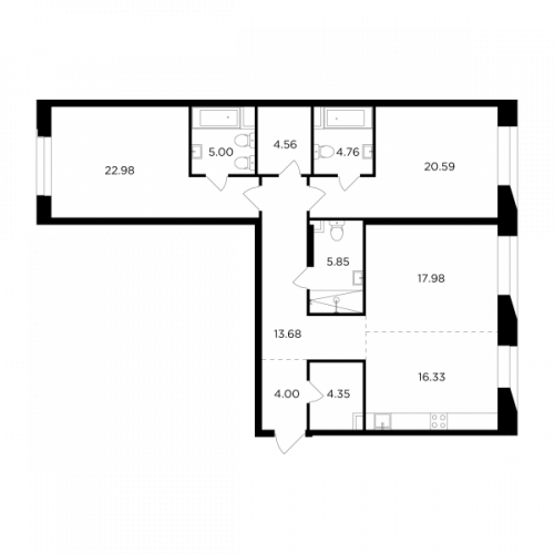 3-комнатная, 120.08 м²