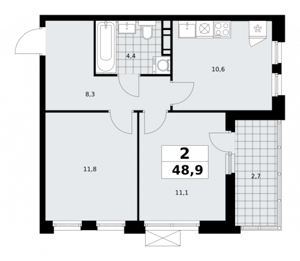 2 комнаты до 48.9