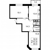 2-комнатная квартира 69,2 м²
