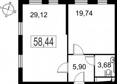 2-комнатная квартира 58,44 м²