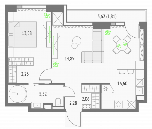 2 комнаты до 57.16