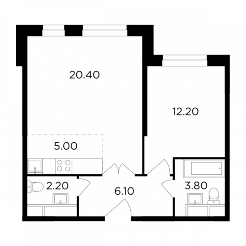 2-комнатная, 49.7 м²