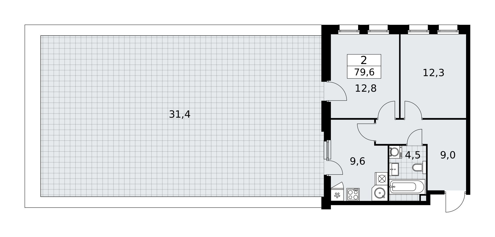 2-комнатная квартира №24К-25.1-4, 79,6 м² за 17,26 млн руб. в ЖК «Скандинавия» - планировка