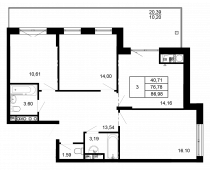 3-комнатная квартира 86,98 м²