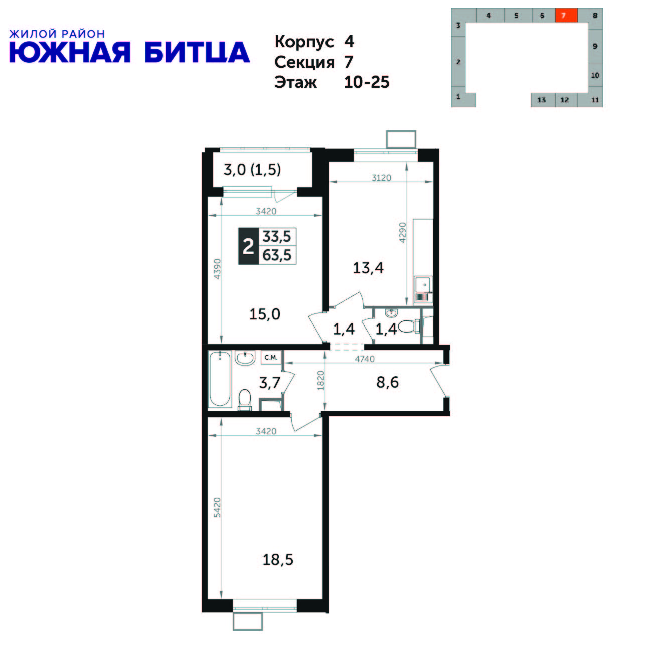 Южная Битца планировки 2 комнатных квартир