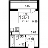 1-комнатная квартира 25,46 м²