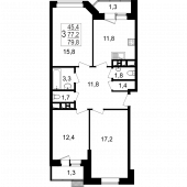 3-комнатная квартира 79,8 м²