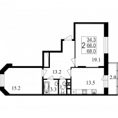 2-комнатная квартира 68 м²