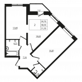 2-комнатная квартира 58,2 м²