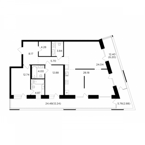 3-комнатная, квартира, 130.02 м²