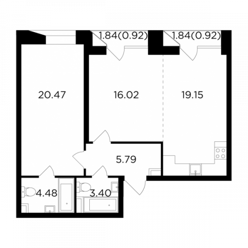 2-комнатная, 71.15 м²