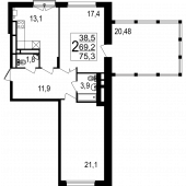 2-комнатная квартира 75,3 м²