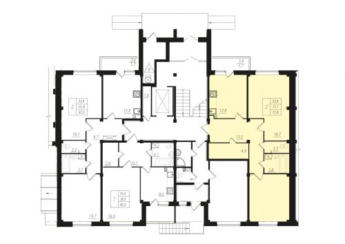 2-комнатная, квартира, 71.7 м²