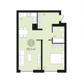 1-комнатная квартира 50,1 м²