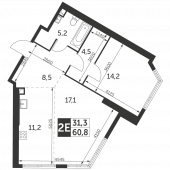 2-комнатная квартира 60,7 м²