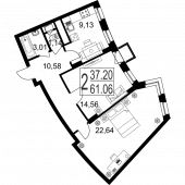 2-комнатная квартира 61,06 м²
