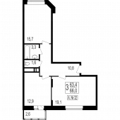 3-комнатная квартира 63,4 м²