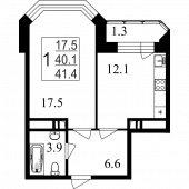 1-комнатная квартира 41,4 м²