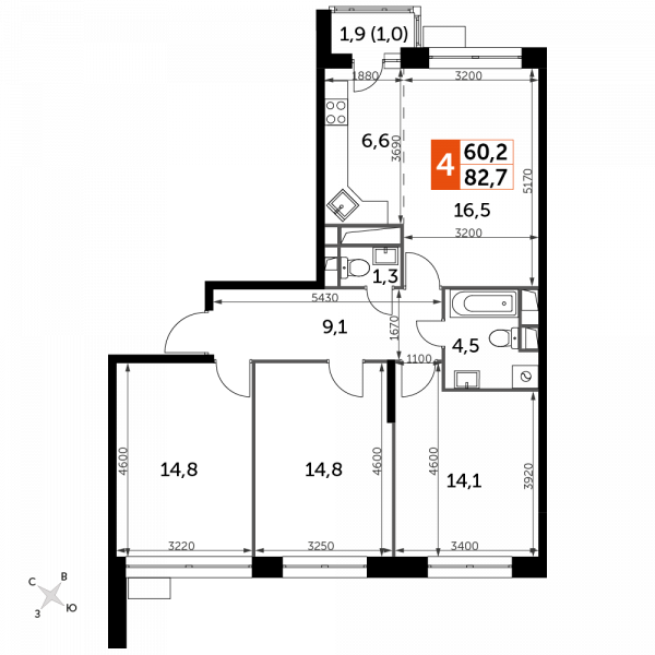 4 комнаты до 82.7