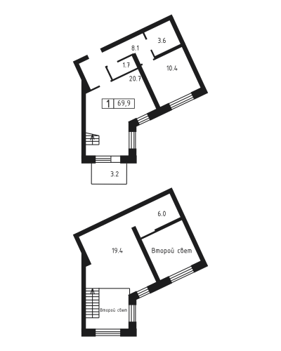 1-комнатная, квартира, 69.9 м²