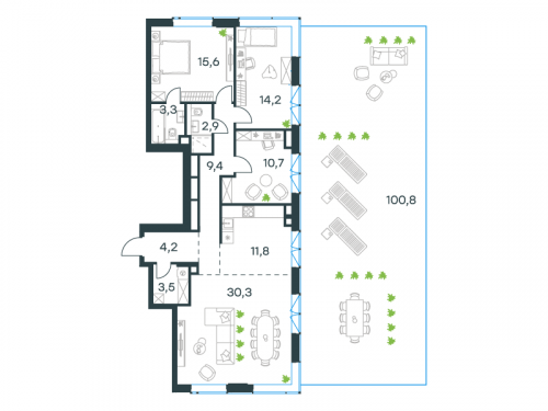 Многокомнатная, 136.1 м²