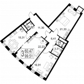 3-комнатная квартира 99,51 м²