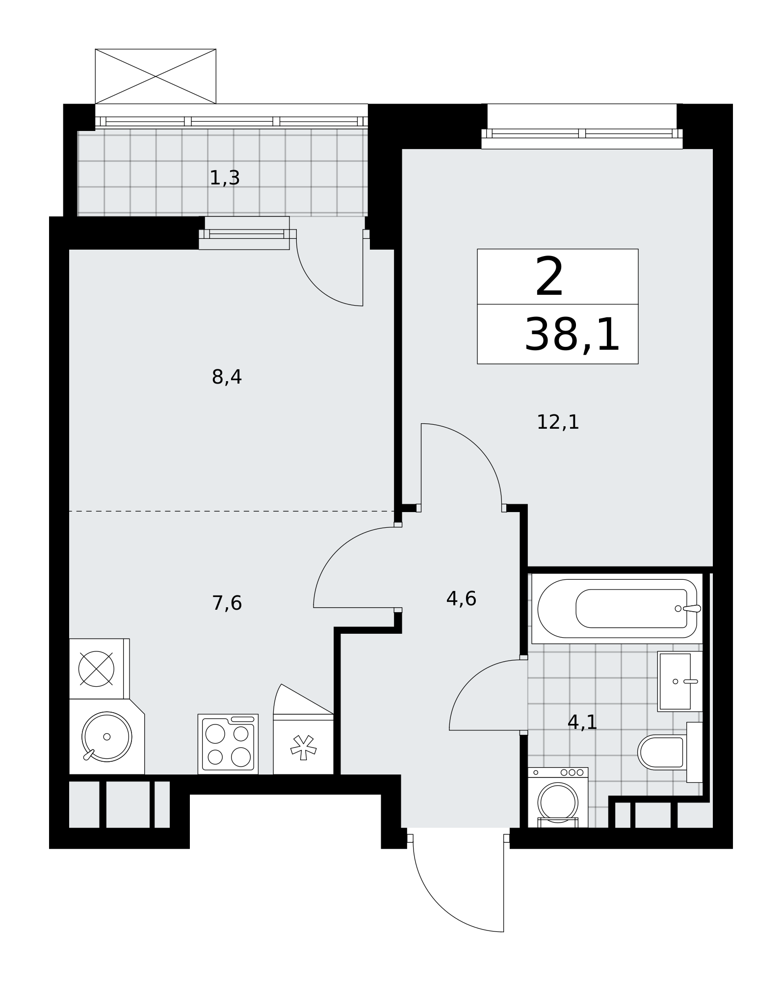 2-комнатная квартира №24К-25.5-735, 38,1 м² за 11,91 млн руб. в ЖК «Скандинавия» - планировка