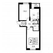 2-комнатная квартира 61,2 м²