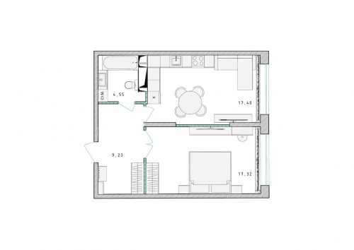 1-комнатная, квартира, 48.5 м²
