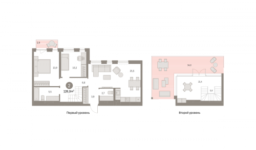 2-комнатная, 126.91 м²
