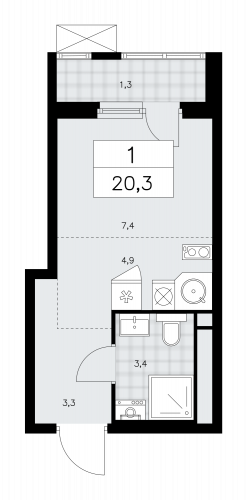 1-комнатная, 20.3 м²
