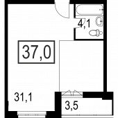 1-комнатная квартира 37 м²