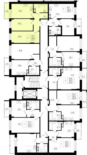 2-комнатная, квартира, 46.3 м²
