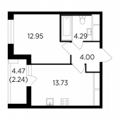 1-комнатная квартира 37,21 м²