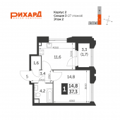 1-комнатная квартира 37,3 м²