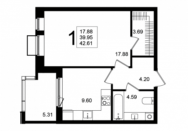 1 комната до 42.61