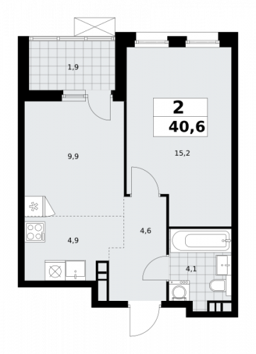 2-комнатная, 40.6 м²