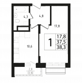 1-комнатная квартира 37,5 м²