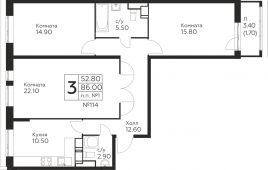 3-комнатная квартира 86 м²