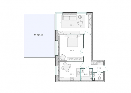 2-комнатная, квартира, 59.8 м²