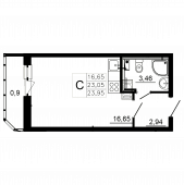 1-комнатная квартира 23,95 м²