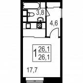 1-комнатная квартира 26.1 м²