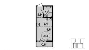 1-комнатная квартира 21,1 м²