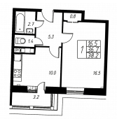 1-комнатная квартира 36,7 м²